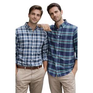 Banana Republic J.Crew Plaid Button Down Shirt Lot Men M Cotton 2pc